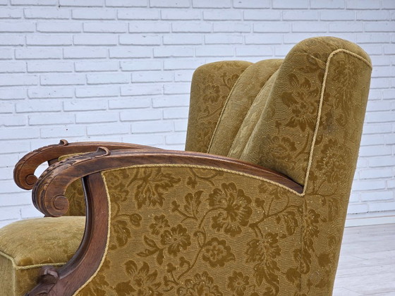 Image 1 of 1960er Jahre, Dänischer Sessel, Möbelwolle, massives Eichenholz.