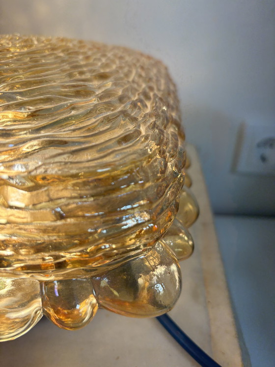 Image 1 of New old stock in doos !  Grote Glashütte Limburg plafonnière of wandlamp amber glas jaren ‘60/’70