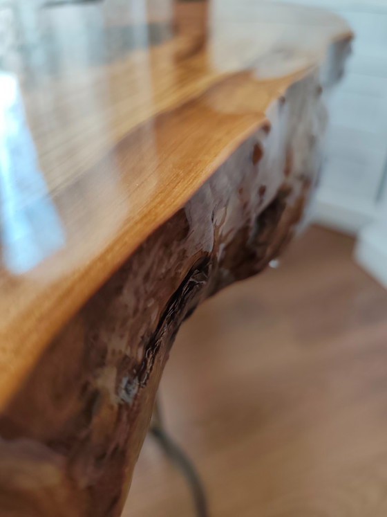 Image 1 of Handcrafted Olive Wood Epoxy Side Table with Real Flowers – Live Edge Rustic Coffee Table – Unique Resin Accent Table