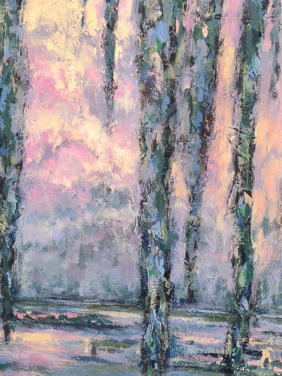 Image 1 of Boat tour in the Danube Delta, canvas painting, acrylic, palette knife