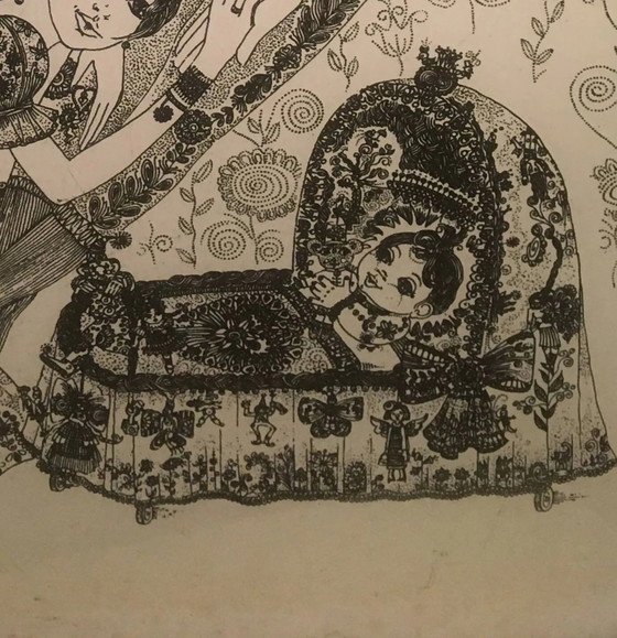 Illustration/signierter Papierdruck, gerahmt, 60er/70er Jahre – Gemälde & Zeichnungen, Paper, Vintage (photo 8 of 10)
