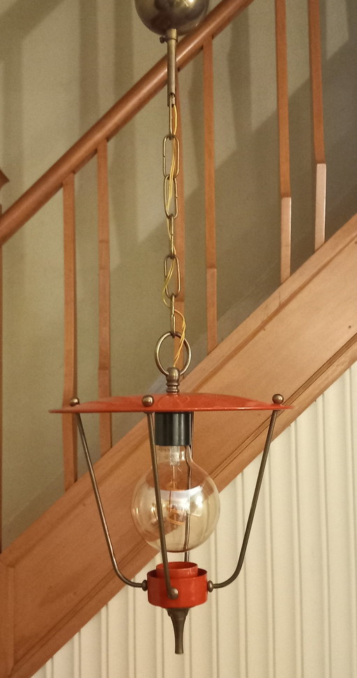 Vintage metal and brass suspension lamp (1960)