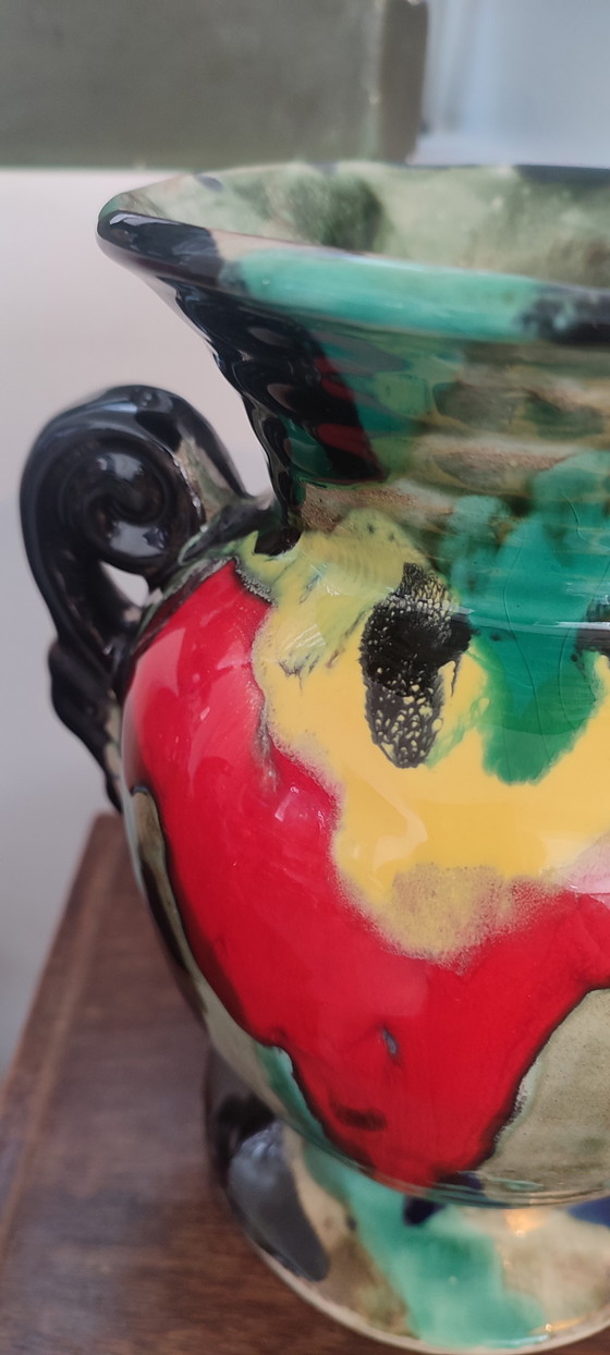 Image 1 of Keramikvase im Art-Deco-Stil mit geflammten Glasuren