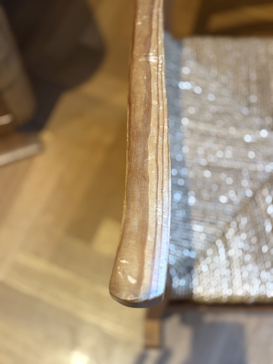 Image 1 of Sedia a dondolo in legno e corda di carta Design scandinavo