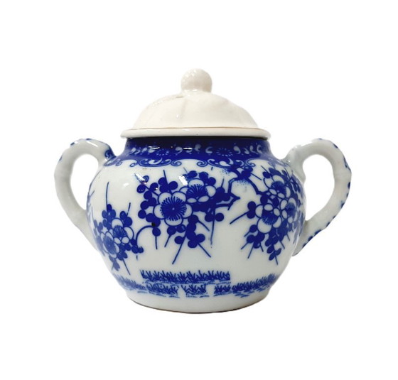 Image 1 of Sucrier vintage en porcelaine japonaise blanche et bleue