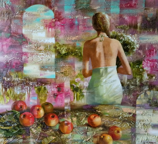Original Oil Painting Abstract Figurative Girl Memories – schilderijen tekeningen, Canvas