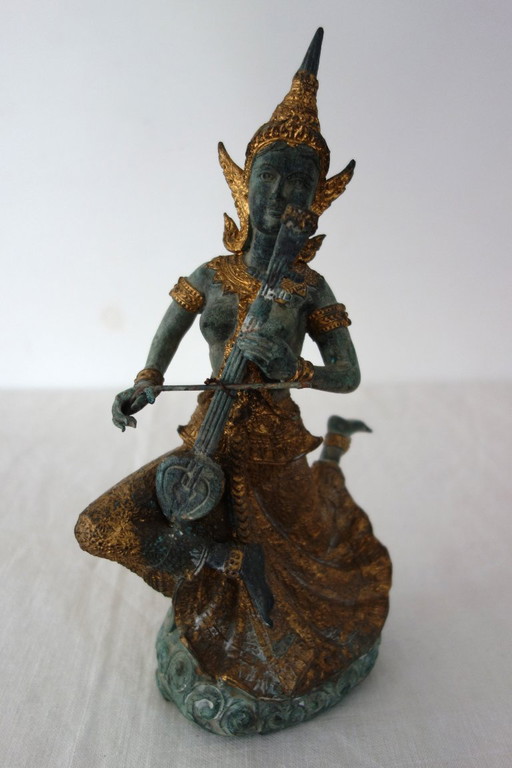 Bronzestatue Musiker thailändische Gottheit