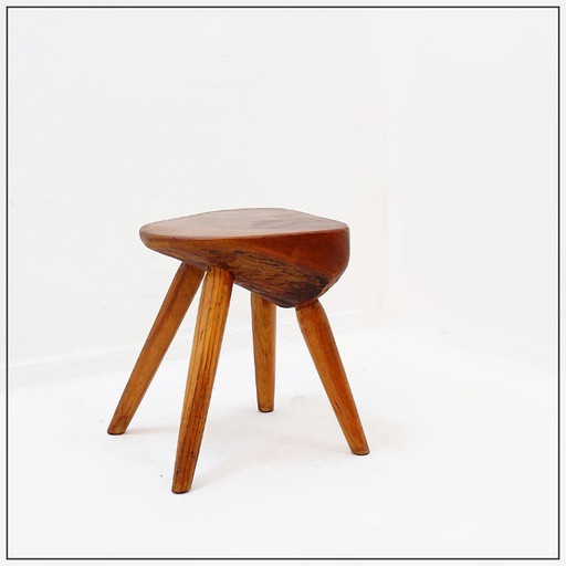 Sgabello vintage intagliato con forme organiche – Legno massello, anni '60