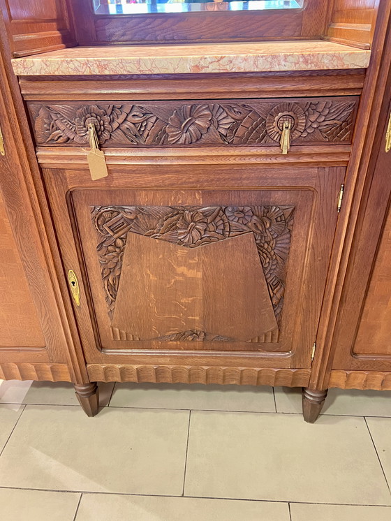 Image 1 of Art Nouveau buffet with marble top, faceted mirror and 2 display cabinets made in Germany around 1910.