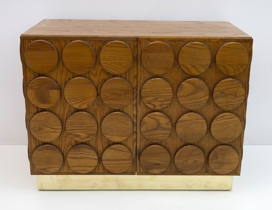 Image 1 of Brutalist Italian Chestnut Wood and Brass Bar Cabinet, 1970s