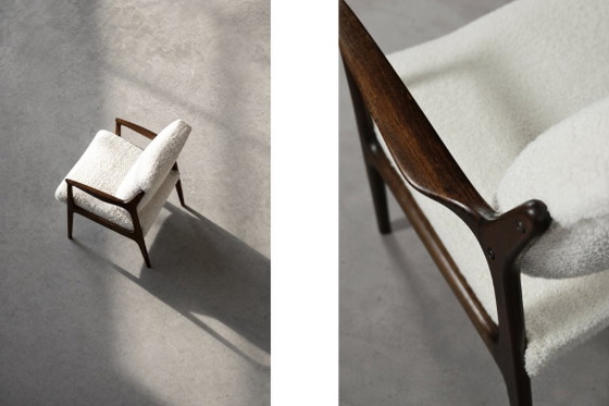 Image 1 of Vintage Mid-Century moderne Scandinavische Teak witte fauteuil Domus door Inge Andersson voor Bröderna Anderssons, jaren 1960