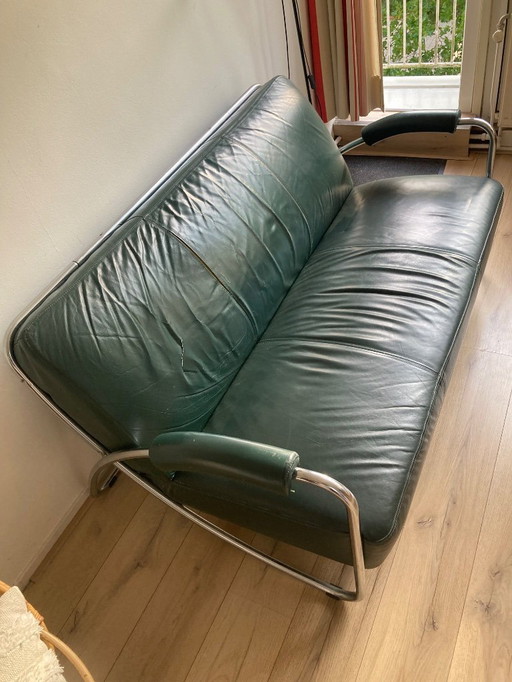 Vintage green leather sofa brand Gelderland