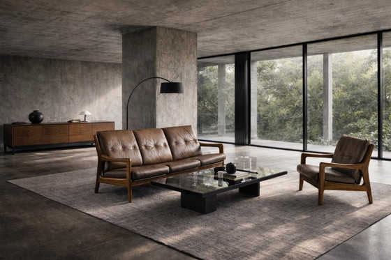 Image 1 of Vintage Mid-Century Danish Modern 3-Seater Brown Leather Sofa by Georg Thams from A/S Vejen Polstermøbelfabrik, 1960s