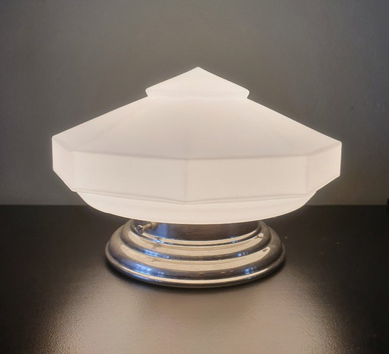 Image 1 of Art Deco ceiling light made of opal glass. Unique shape with a retro design.