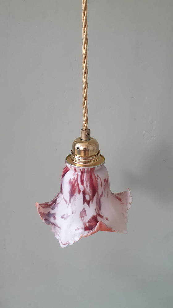 Suspension en verre ancien vintage. Marbré rouge et blanc. – Metal (photo 18 of 23)