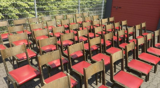 Grand lot de chaises vintage empilables, Chaises de salle à manger, Bois, Skaï, Rouge (photo 13 sur 14)