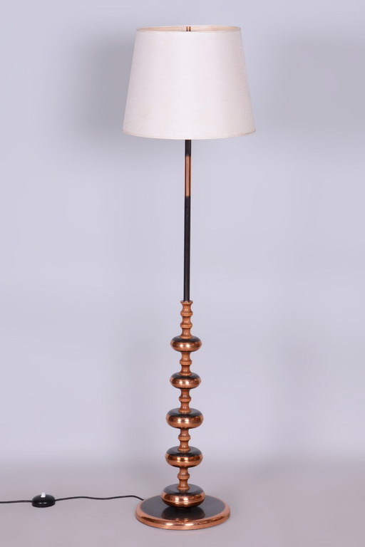 Lámpara de pie restaurada de mediados de siglo, acero, cobre, checa, década de 1960. – vloerlampen, Textile, Copper