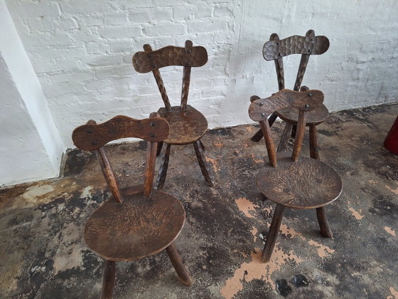 Sert of 4 Brutalist French Hand-Carved Dining Chairs After Alexandre Noll, 1950s – Wood (photo 4 of 8)