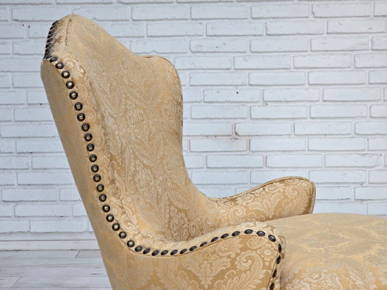 1960s, Danish cocktail lounge chair, jacquard fabric, beech wood. – Armchairs, Textile (photo 15 of 17)