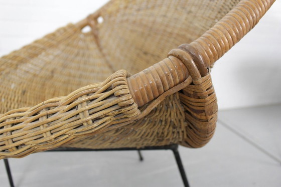 Image 1 of 1950s Italian Rattan Basket Chairs & Matching Bistro Table Set