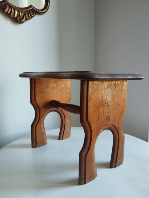 Small antique stool, Le Printemps wooden footrest, vintage plant holder.