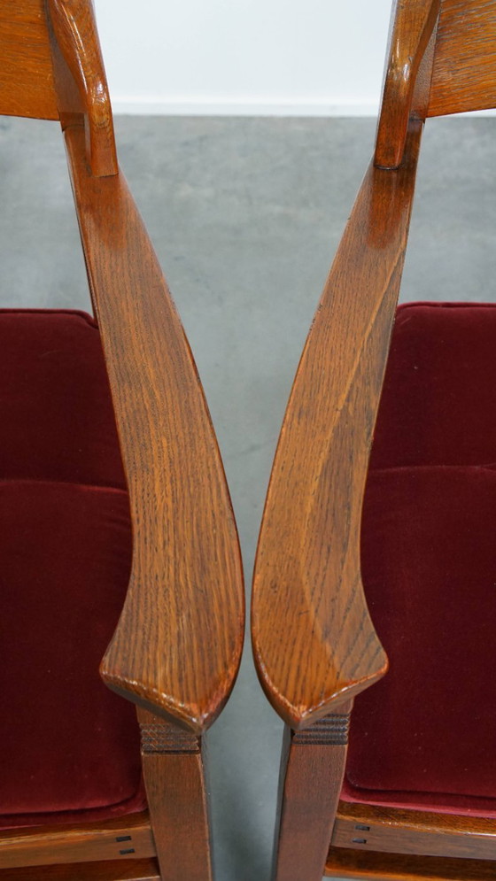 Image 1 of 4 x Jugendstil-Esszimmerstuhl Schuitema mit luxuriöser roter Stoffbespannung