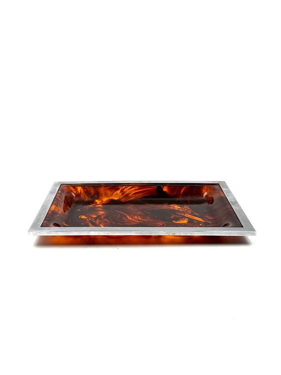 Image 1 of Hollywood regency brass and tortoiseshell lucite tray, Italy 1970s