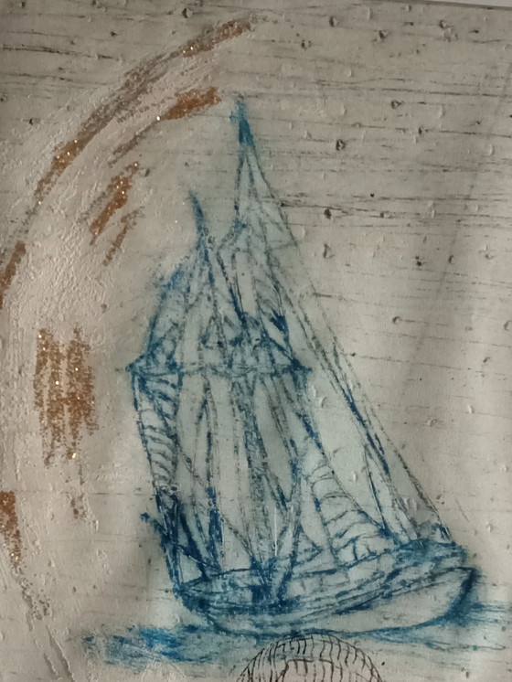 Image 1 of Gravure signée à la main. Le vent dans les voiles sur le chemin du retour