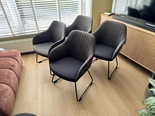 4x Arco Ease – eetkamerstoelen, Metal, Textile