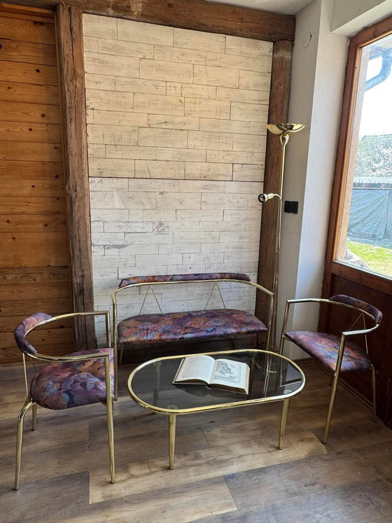 Mid-Century Modern Lounge Set in Brass, 1960s, Set of 4 – Glass, Hollywood Regency (photo 7 of 8)
