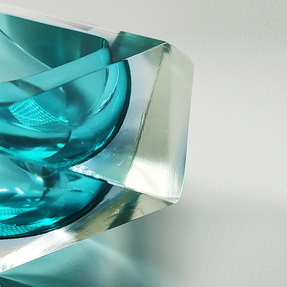 Image 1 of 1960s Gorgeous Turquoise Ashtray or Catchall by Flavio Poli for Seguso. Made in Italy