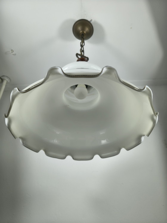 Image 1 of Antique pendant lamp with white opal glass – hand-blown shade, ca. 1920–1940