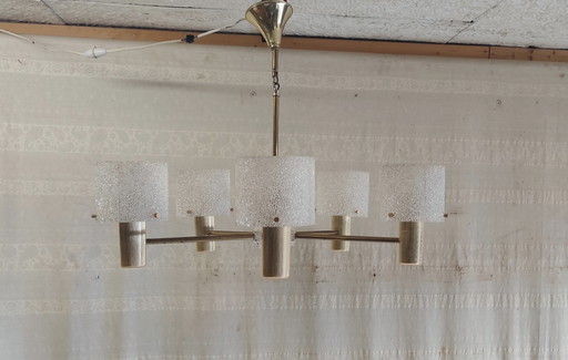 Lampadario a cinque luci in ottone e perspex - anni '60/'70