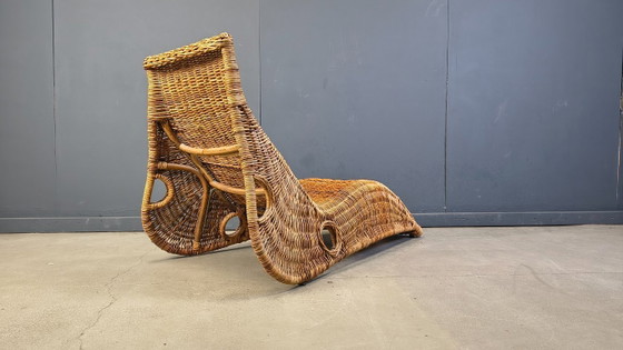 Image 1 of Chaise longue vintage en osier, années 1980