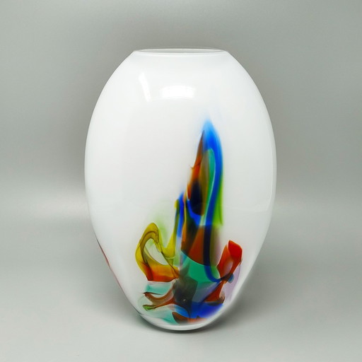 Vase magnifique des années 1970 fait à la main en verre de Murano, fabriqué en Italie