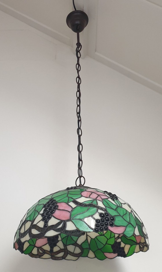 Image 1 of Large (40cm) Tiffany / stained glass grape pendant lamp