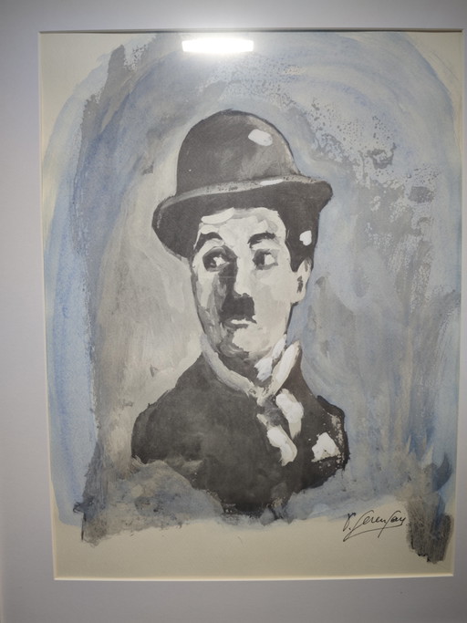 Lithografie van Charlie Chaplin in een lijst