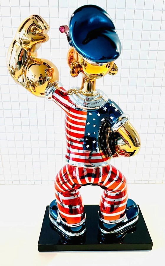 Image 1 of Sculpture XL Popeye USA, Pop Art, Luxe, Argent, Statue, Dessin animé, États-Unis