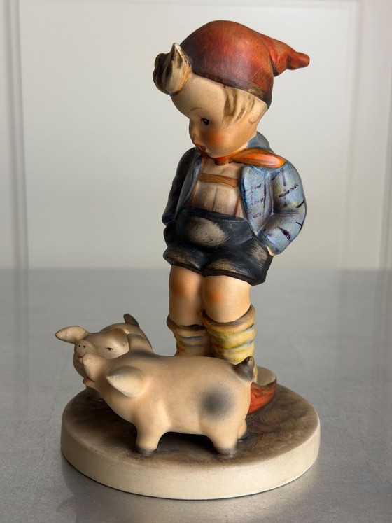 Image 1 of Original Goebel Hummel figurine "Farm Boy" (Hum 66) – boy with two pigs – Western Germany – circa 1950s/1960s