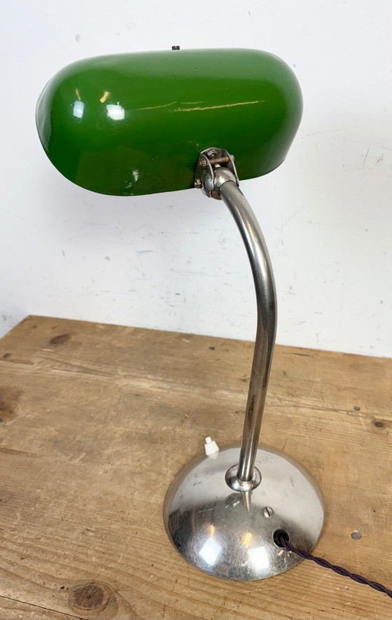 Image 1 of Vintage Green Enamel Bankers Table Lamp, 1950s