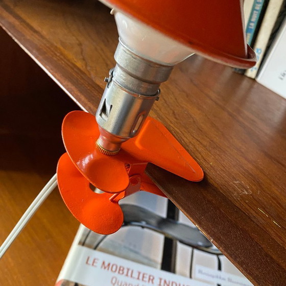 Image 1 of Small orange metal mushroom clip-on lamp, vintage night light