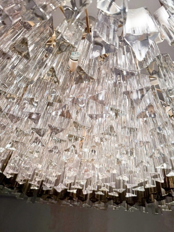 Image 1 of Weelderige kroonluchter van Paolo Venini voor Vivarini, Muranoglas/Prismaglas, Italië, jaren 70, op maat gemaakt