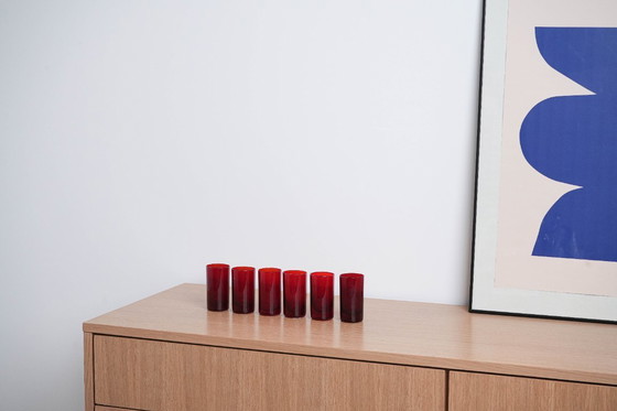Image 1 of Set of ruby-coloured glasses, Italian design, 1970s, made in Italy