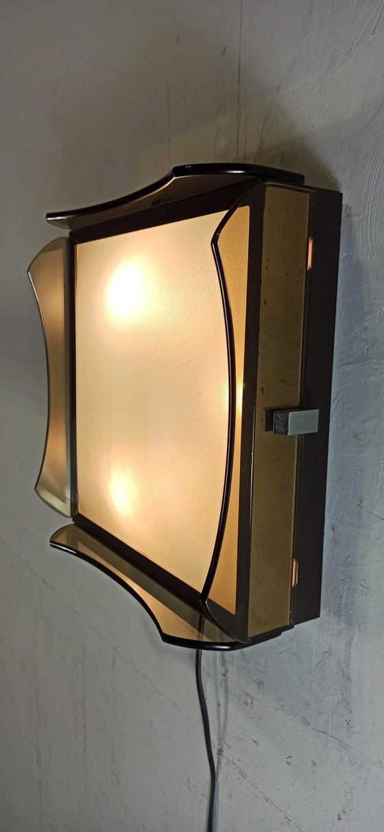 Image 1 of Vintage Italian smoked glass ceiling lamp