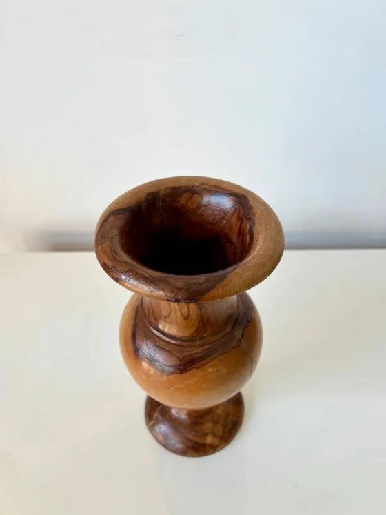 Vintage handgedraaide massief olijfhouten vaas - jaren 70-80 – Vazen, Rustic (photo 3 of 11)