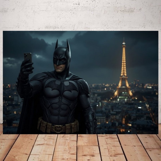 Stampa artistica Batman Selfie Torre Eiffel, Stampe artistiche, Plexiglass, Nero, Modern (foto 2 di 5)