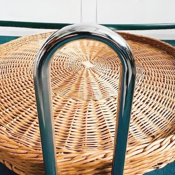 Image 1 of Vintage mid-century retro design salontafel rotan chroom glas riet 1970's