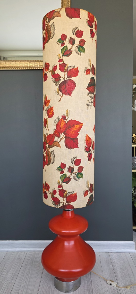 Lampadaire Vintage Space Age 150 cm – Céramique Rouge & Abat-jour Tissu – Textile, Ceramic (photo 9 of 11)