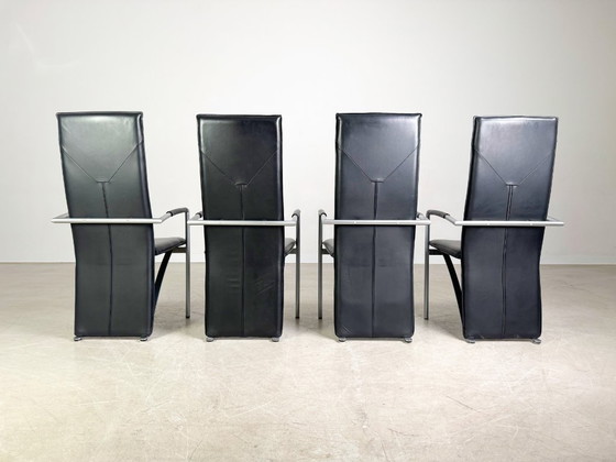 Image 1 of 4er Set Ronald Schmitt RST 4 Stühle Leder Design Stuhl Armlehnen