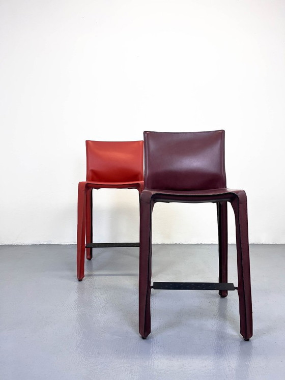 Image 1 of Set of 2 Cassina CAB 410 Stools Mario Bellini Leather Bar Stools Bordeaux Red